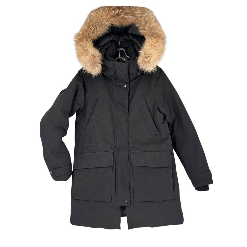 Giordano Down Coat Arctic Program‎ Parka Women Small Black Fur Trim Hood
